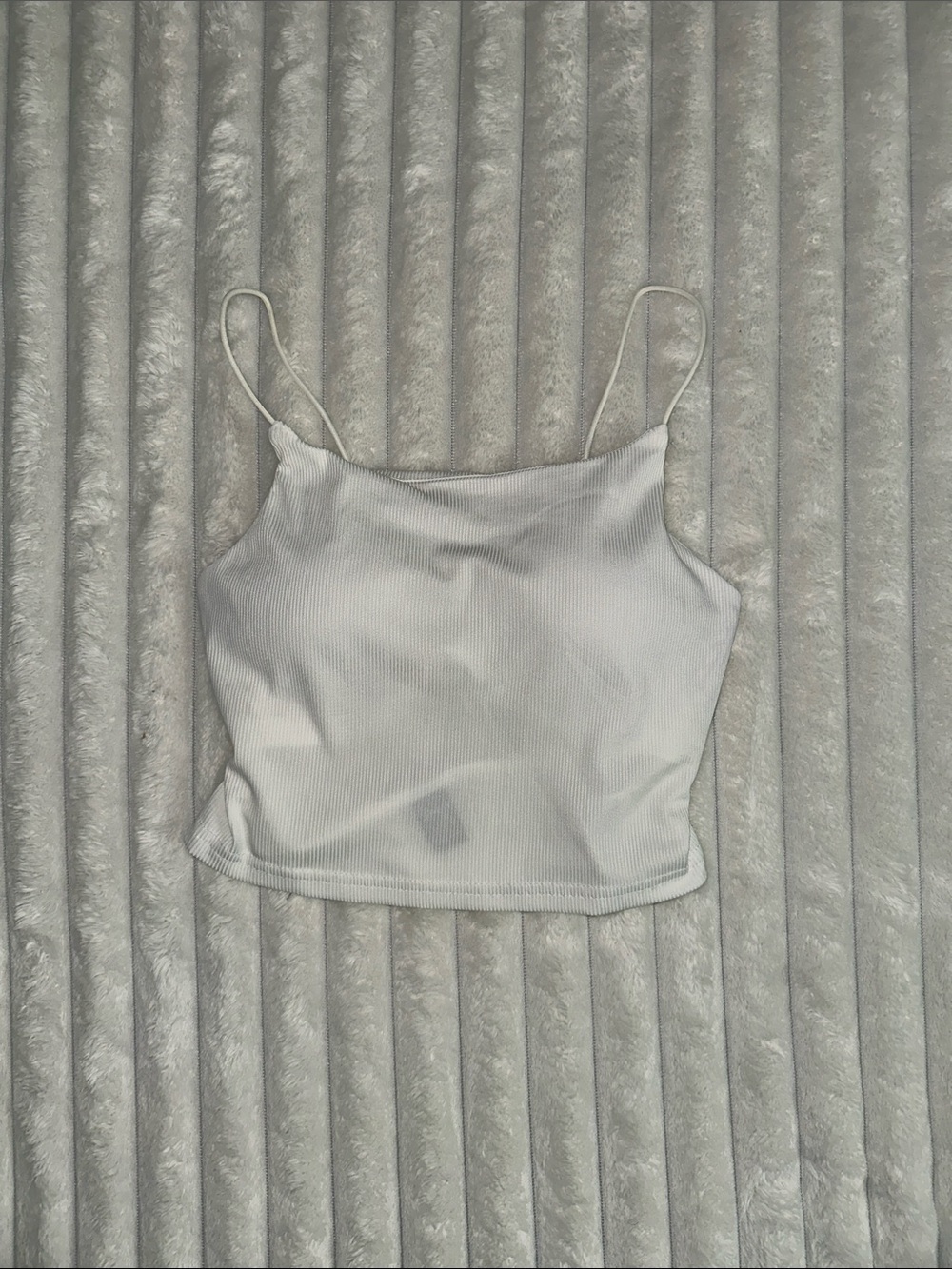 White Ribbed Spaghetti Strap Crop Top With Built In Bra